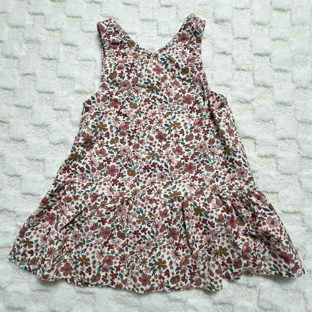 Tommy Bahama Girls Size 6 Floral Corduroy Jumper Dress Pink Snap